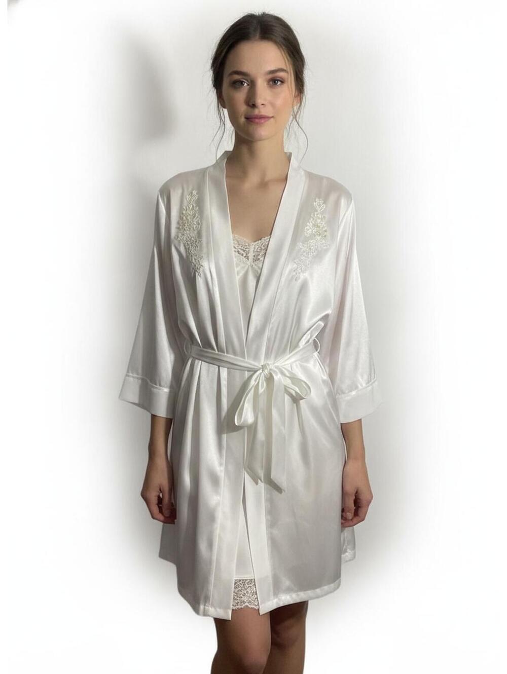 Linea Donatella Satin Robe and Nightie/ Embroidery/Sequins Wedding Bridal S/M
